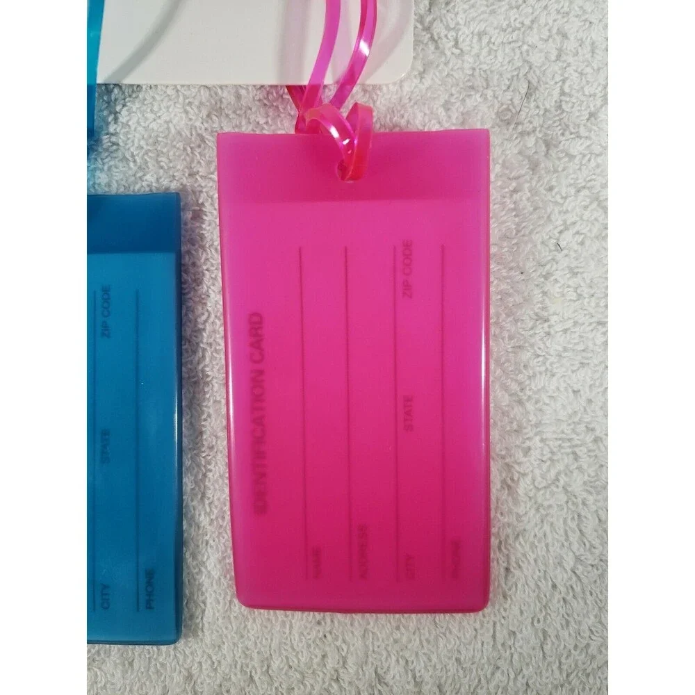 Luggage Tags American Tourister Pink and Blue Jelly with ID Cards Set of 2 NEW